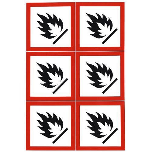 Výstražné CLP tabulky Manutan Expert - Hořlavý materiál, samolepicí, 6 ks