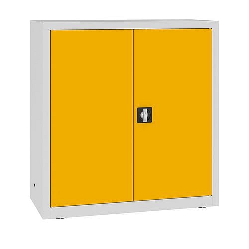 Kovová dílenská skříň, 104 x 100 x 43,5 cm, 2 police, šedá/žlutá