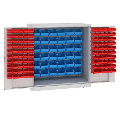 Kovová dílenská skříň s boxy, 104 x 100 x 50 cm, šedá/šedá