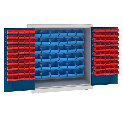 Kovová dílenská skříň s boxy, 104 x 100 x 50 cm, šedá/tm. modrá