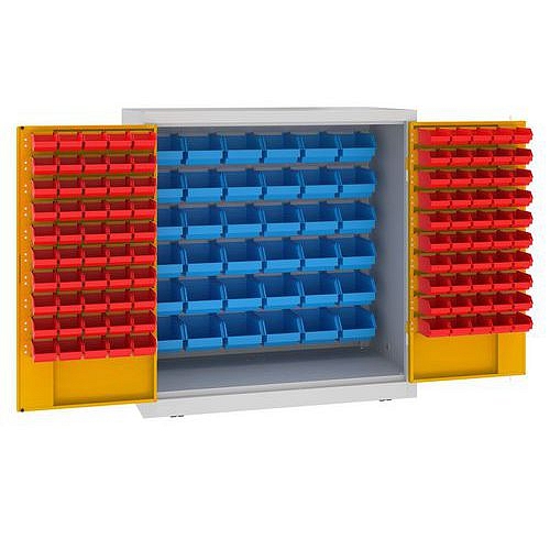 Kovová dílenská skříň s boxy, 104 x 100 x 50 cm, šedá/žlutá