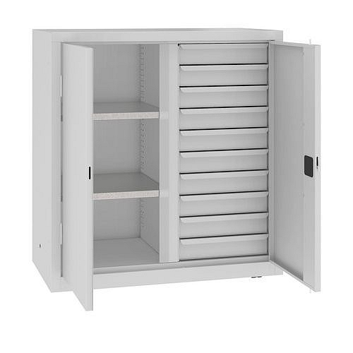 Kovová dílenská skříň na nářadí se zásuvkami, 104 x 100 x 50 cm, 10 zásuvek, šedá/šedá