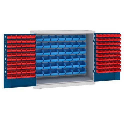 Kovová dílenská skříň s boxy, 104 x 120 x 50 cm, šedá/tm. modrá