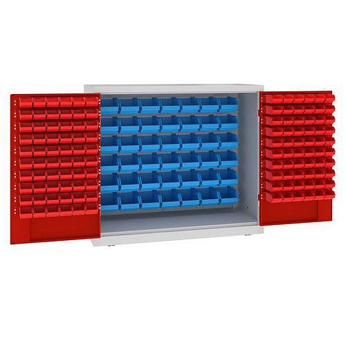 Kovová dílenská skříň s boxy, 104 x 120 x 50 cm, šedá/červená