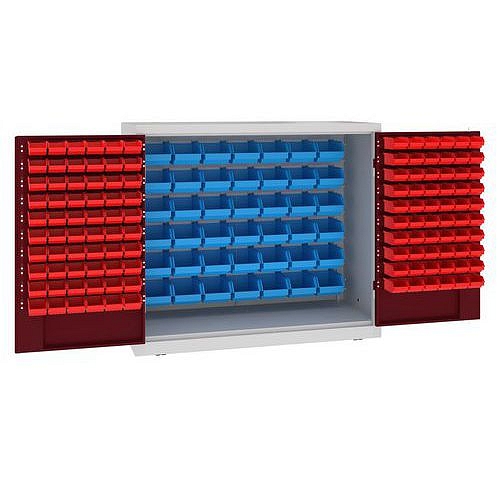 Kovová dílenská skříň s boxy, 104 x 120 x 50 cm, šedá/tm. červená