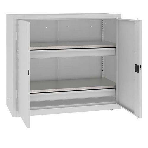 Kovová dílenská skříň, 104 x 120 x 50 cm, 2 zásuvky, šedá/šedá