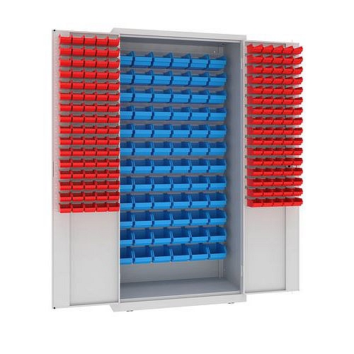 Kovová dílenská skříň s boxy, 199 x 100 x 50 cm, šedá/šedá