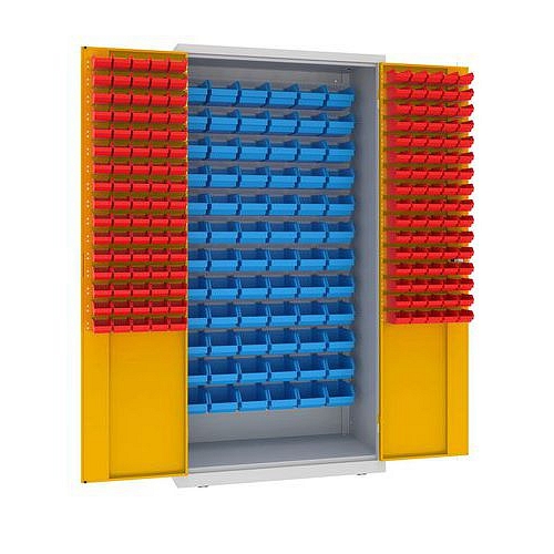 Kovová dílenská skříň s boxy, 199 x 100 x 50 cm, šedá/žlutá