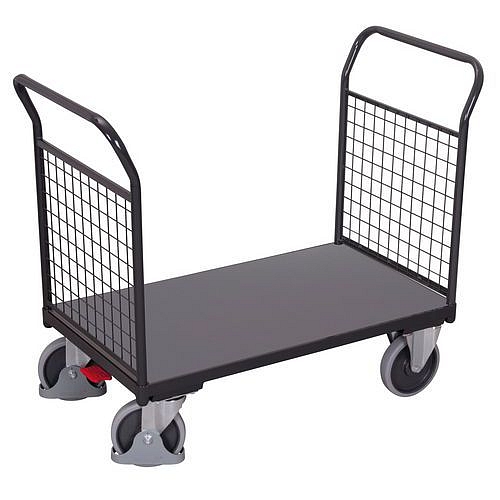Plošinový vozík se dvěma madly s mřížovou výplní, do 500 kg, 101,5 x 119 x 60 cm, šedý