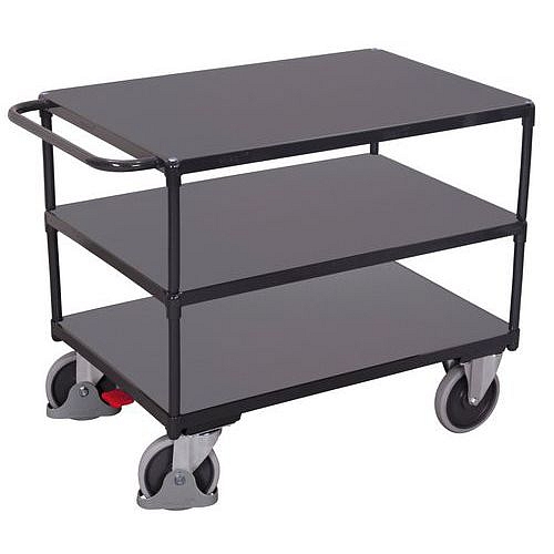Policový vozík s madlem, do 400 kg, 3 police, 88 x 104 x 50 cm, šedý