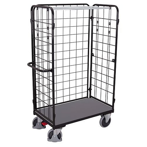 Vysoký policový vozík se 3 mřížovými bočnicemi, do 500 kg, 1 police, 182 x 119 x 72,5 cm, šedý