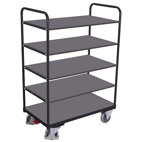 Vysoký policový vozík, do 250 kg, 5 polic, 153 x 91 x 50 cm, šedý