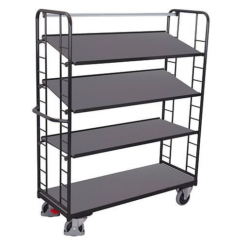 Vysoký policový vozík s madlem a šikmými policemi, 4 police, 181,5 x 151 x 55 cm, šedý