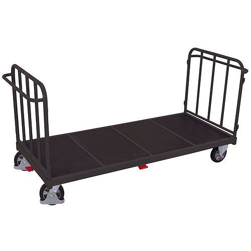 Plošinový vozík s protiskluzovým povrchem, 2 stěny, gumová kola, 227,5 x 90 x 110,5 cm, šedý