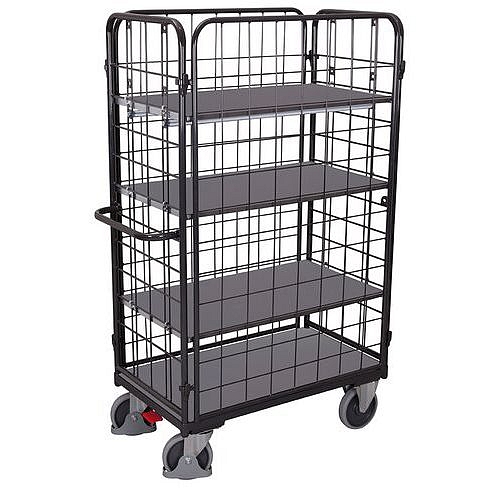 Policový vozík se 4 mřížovými stěnami, 4 police, do 500 kg, 119 x 64 x 182 cm, šedý