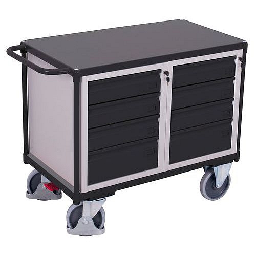 Dílenský vozík s 8 zásuvkami, 93 x 119 x 60 cm, šedý