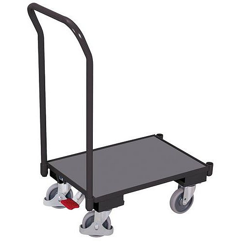 Plošinový vozík Euro s madlem, do 250 kg, 10mm hrana, 74 x 41,5 x 100 cm, šedý
