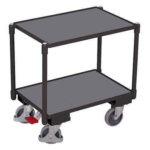 Policový vozík Euro systém dolly, 2 police, 10mm hrana, 67,5 x 41,5 x 66,5 cm, šedý