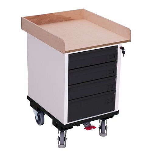 Dílenský vozík se 4 zásuvkami, vyvýšené okraje, 57,5 x 66 x 90,5 cm, šedý