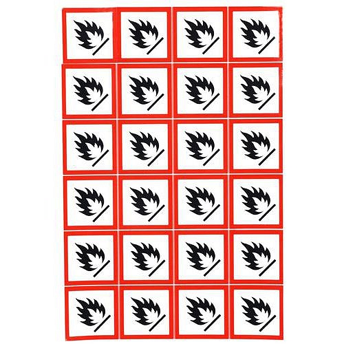 Výstražné CLP tabulky Manutan Expert - Hořlavý materiál, samolepicí, 24 ks