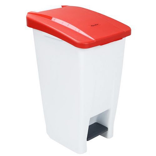 Plastový odpadkový koš Manutan Expert, objem 60 l, bílý/červený