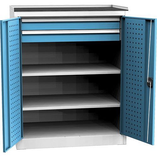 Dílenská skříň na nářadí se dvěma zásuvkami, 118 x 95 x 60 cm, šedá/modrá