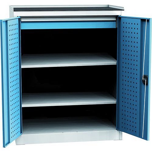Dílenská skříň na nářadí s jednou zásuvkou, 118 x 95 x 60 cm, šedá/modrá