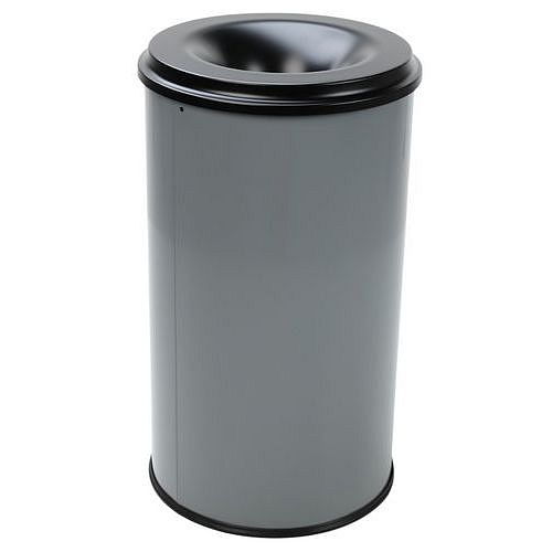 Kovový samozhášecí odpadkový koš Manutan Expert Safe, objem 50 l, šedý/černý