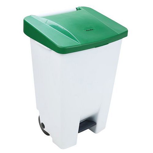 Plastový odpadkový koš Manutan Expert Handy, objem 80 l, bílý/zelený