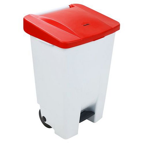 Plastový odpadkový koš Manutan Expert Handy, objem 80 l, bílý/červený