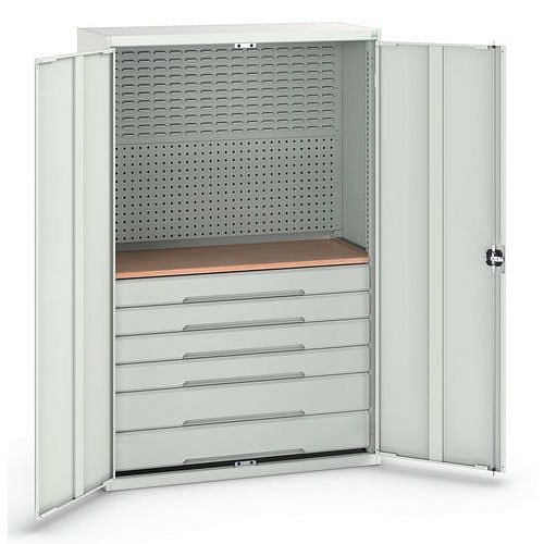 Dílenská skříň se zásuvkami Bott Verso, 200 x 130 x 55 cm, 6 zásuvek, šedá-šedá