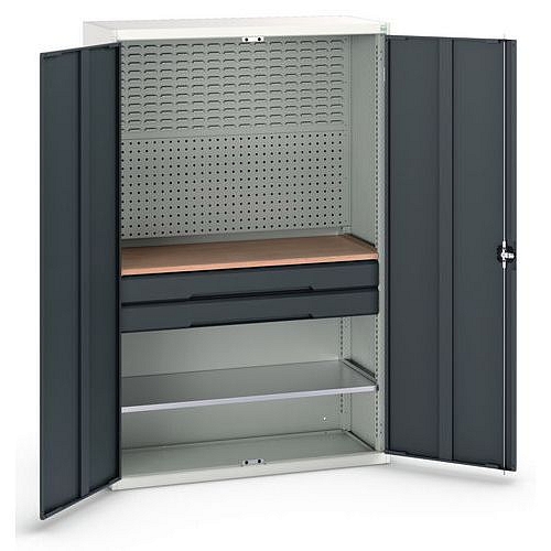 Dílenská skříň se zásuvkami Bott Verso, 200 x 130 x 55 cm, 1 police, 2 zásuvky, šedá-antracit