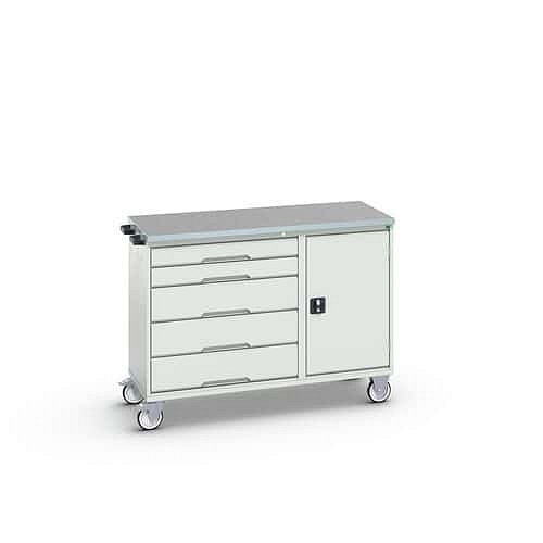 Údržový zásuvkový vozík Bott Verso, 98 x 130 x 60 cm, 5 zásuvek, skříňka, linoleum, šedá-šedá