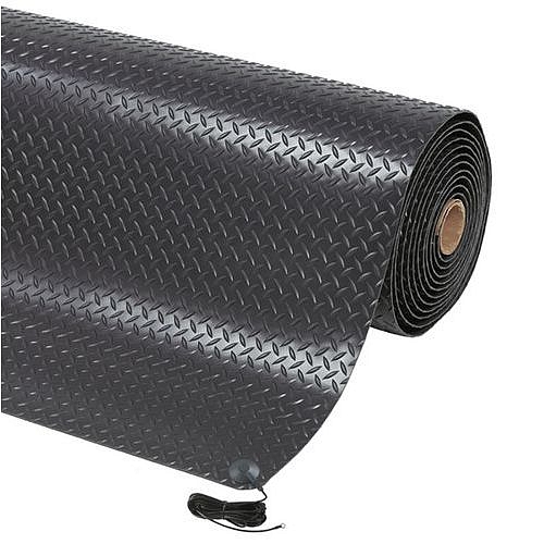 Antistatická protiúnavová rohož Diamond Stat™ s uzemněním, černá, 91 x 2 280 cm