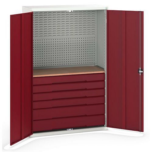 Dílenská skříň se zásuvkami Bott Verso, 200 x 130 x 55 cm, 6 zásuvek, šedá-červená