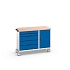 Údržový zásuvkový vozík Bott Verso, 98 x 130 x 60 cm, 5 zásuvek, skříňka, multiplex, šedá-modrá
