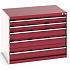 Dílenská zásuvková skříň Bott Cubio 200, 80 x 105 x 75 cm, 5 zásuvek, šedá-červená