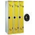 Svařovaná šatní skříň Acial, 3 oddíly, 300 mm, otočný uzávěr, šedá/žlutá