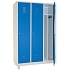 Svařovaná šatní skříň s mezistěnou Manutan Expert DURO PROFI na nohách, 3 oddíly, šedá/modrá, cylindrický zámek