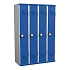 Svařovaná šatní skříň Acial, 4 oddíly, 300 mm, kódový zámek, šedá/modrá