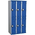 Svařovaná šatní skříň Acial, 3 sloupce, 6 boxů, 300 mm, kódový zámek, šedá/modrá