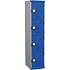 Svařovaná šatní skříň Acial, 1 sloupec, 4 boxy, 400 mm, kódový zámek, šedá/modrá