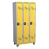Svařovaná šatní skříň Acial, 3 oddíly, 300 mm, na nohách, otočný uzávěr, šedá/žlutá