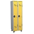 Svařovaná šatní skříň Acial, 2 oddíly, 300 mm, na nohách, cylindrický zámek, šedá/žlutá