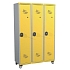Svařovaná šatní skříň s mezistěnou Acial, 3 oddíly, 400 mm, na nohách, cylindrický zámek, šedá/žlutá
