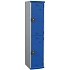 Svařovaná šatní skříň Acial, 1 sloupec, 2 boxy, 400 mm, cylindrický zámek, šedá/modrá