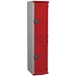 Svařovaná šatní skříň Acial, 1 sloupec, 2 boxy, 400 mm, cylindrický zámek, šedá/červená