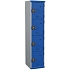 Svařovaná šatní skříň Acial, 1 sloupec, 4 boxy, 400 mm, cylindrický zámek, šedá/modrá