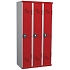 Svařovaná šatní skříň Acial, 3 oddíly, 300 mm, otočný uzávěr, šedá/červená