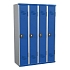 Svařovaná šatní skříň Acial, 4 oddíly, 300 mm, otočný uzávěr, šedá/modrá